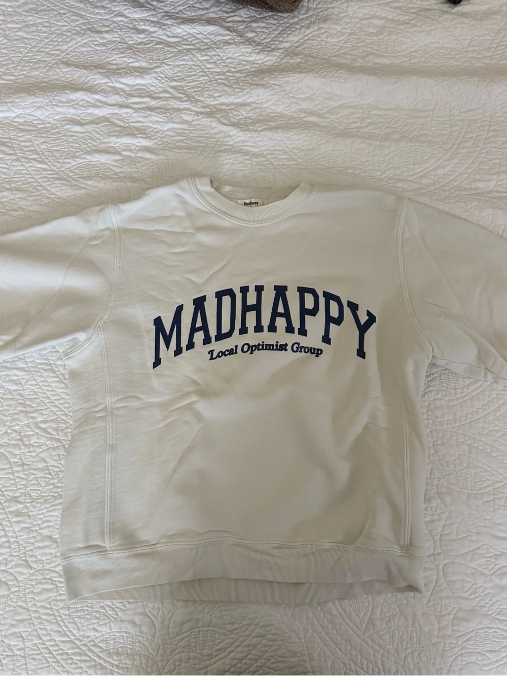 Madhappy Cream Crewneck with Navy Logo